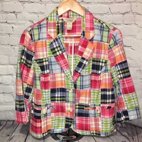 L.L.Bean Patchwork blazer size 12P Multicolor preppy blazer - Picture 1 of 7